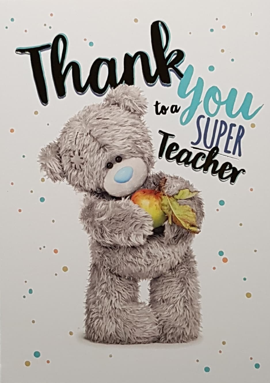 Thank You Teacher Card - A Cute Teddy Holding An Apple
