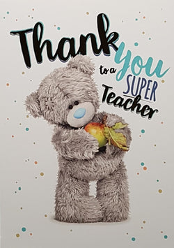 Thank You Teacher Card - A Cute Teddy Holding An Apple