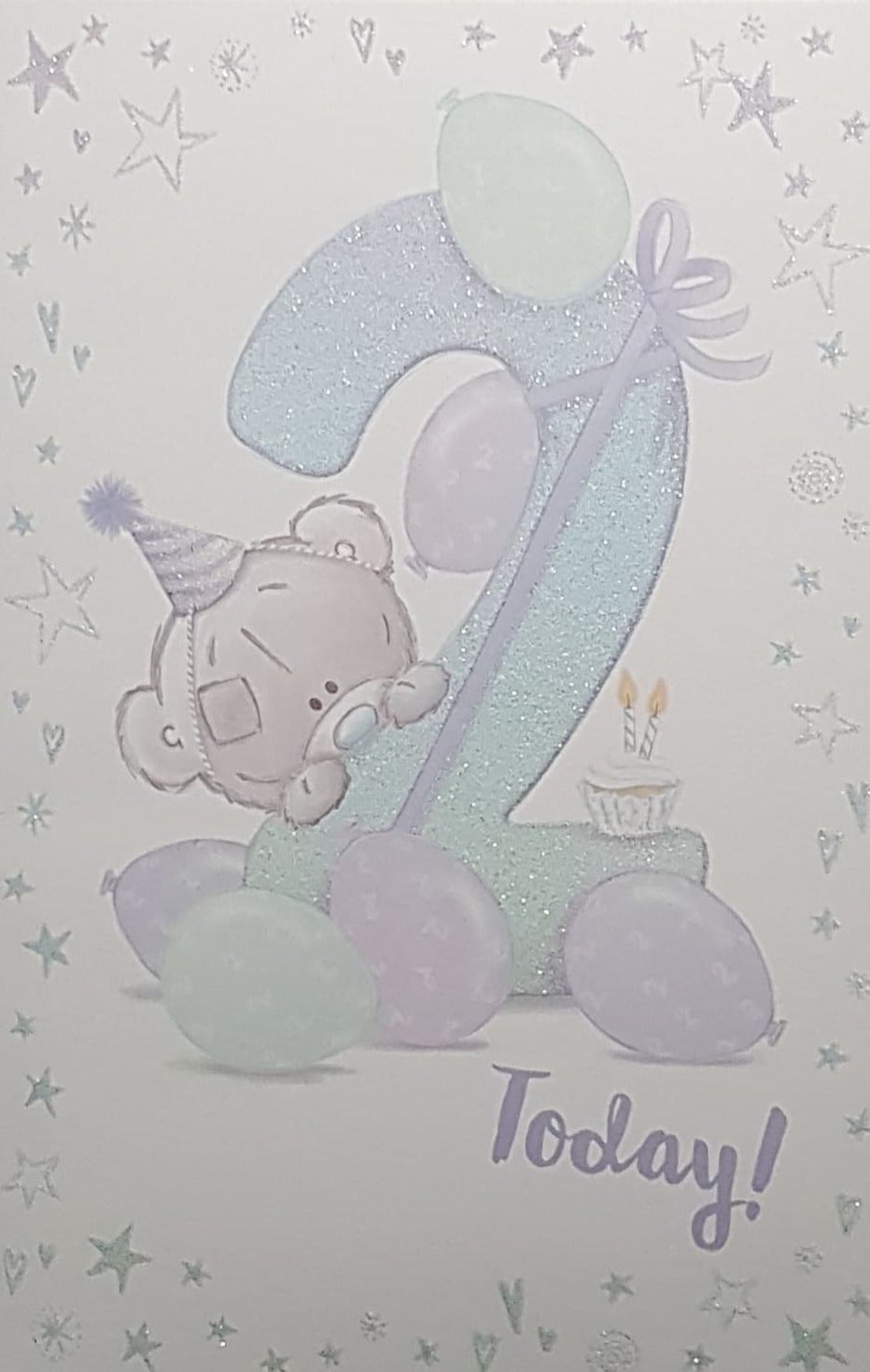 Age 2 Birthday Card - Little Teddy Bear Hiding Behind Blue No. 2