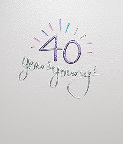 Age 40 Birthday Card - '40 Years Young!' Purple Digits On A White Background