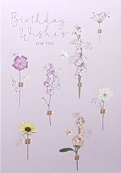 Birthday Card - Variety Of Flowers On A Pink Background
