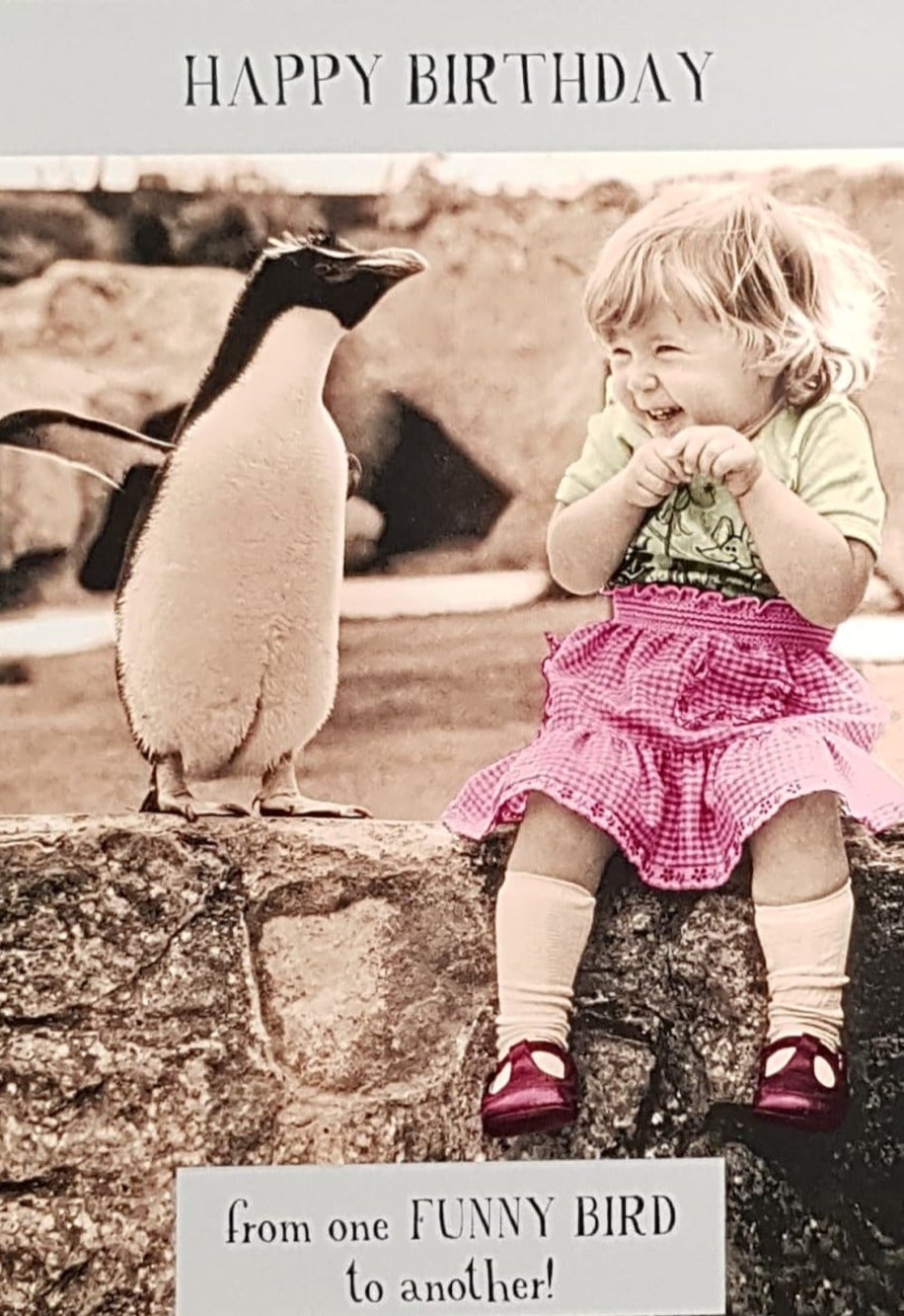 Birthday Card - Female Humour / A Little Girl Laughing At A Penguin