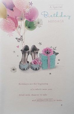 Birthday Card - General Female / A Gorgeous Blue Gift Box & Elegant Shoes