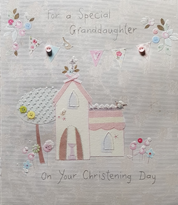 Christening Card - Granddaughter / A Cute Pink House With A Garden