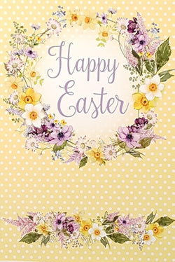 Easter Card - Just For You /  A Floral Wreath On Yellow Polka Dot Front