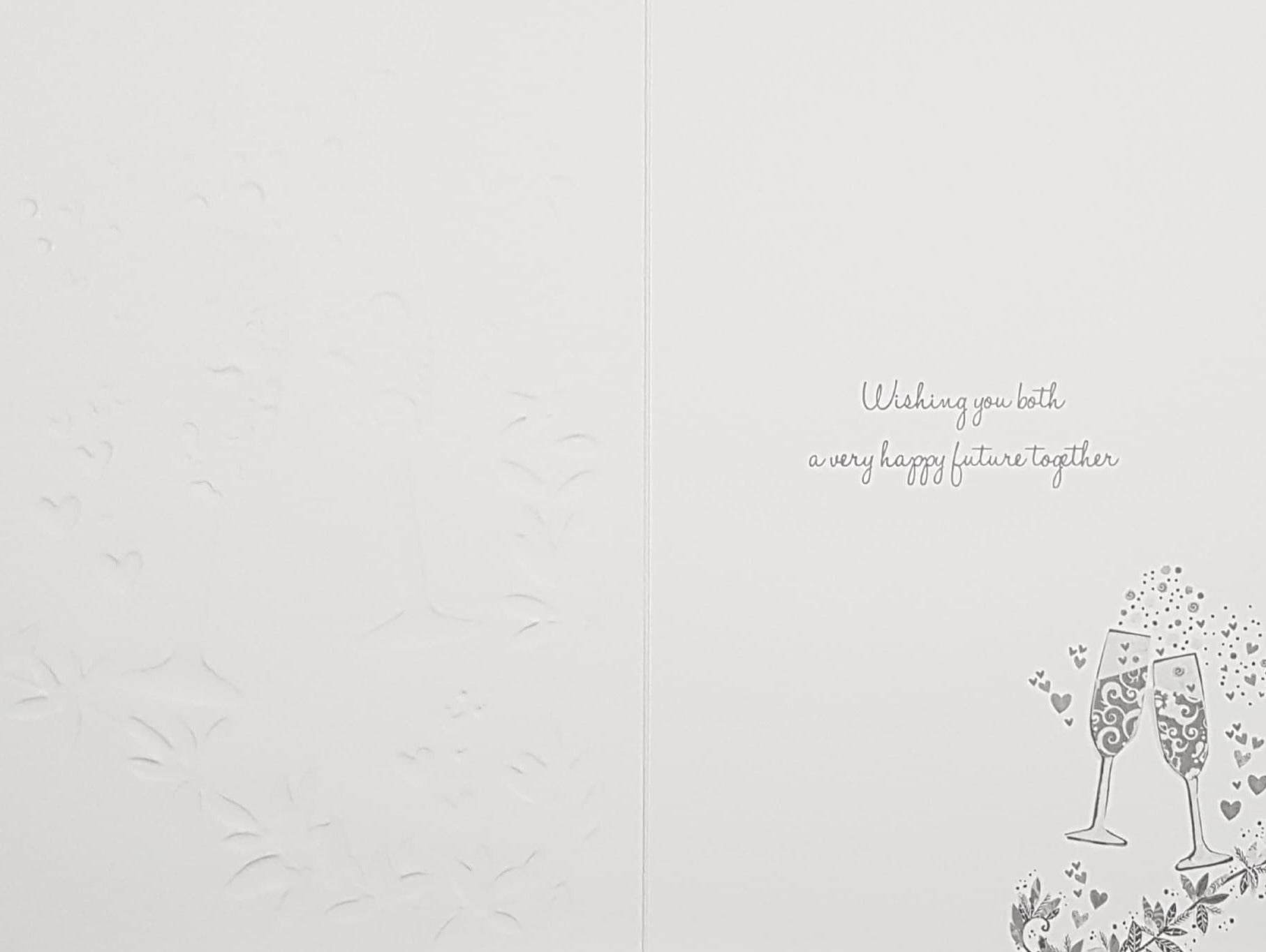 Engagement Card - Congratulations / Two Purple Jeweled Champagne Glasses & Hearts