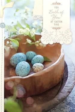 Easter Card - Both of You / Blue Speckled Eggs In A Wooden Bowl