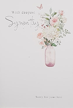 Sympathy Card - Pink Roses In A Pink Vase & A Butterfly