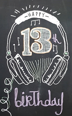 Age 13 Birthday Card - Headphones Playing Music