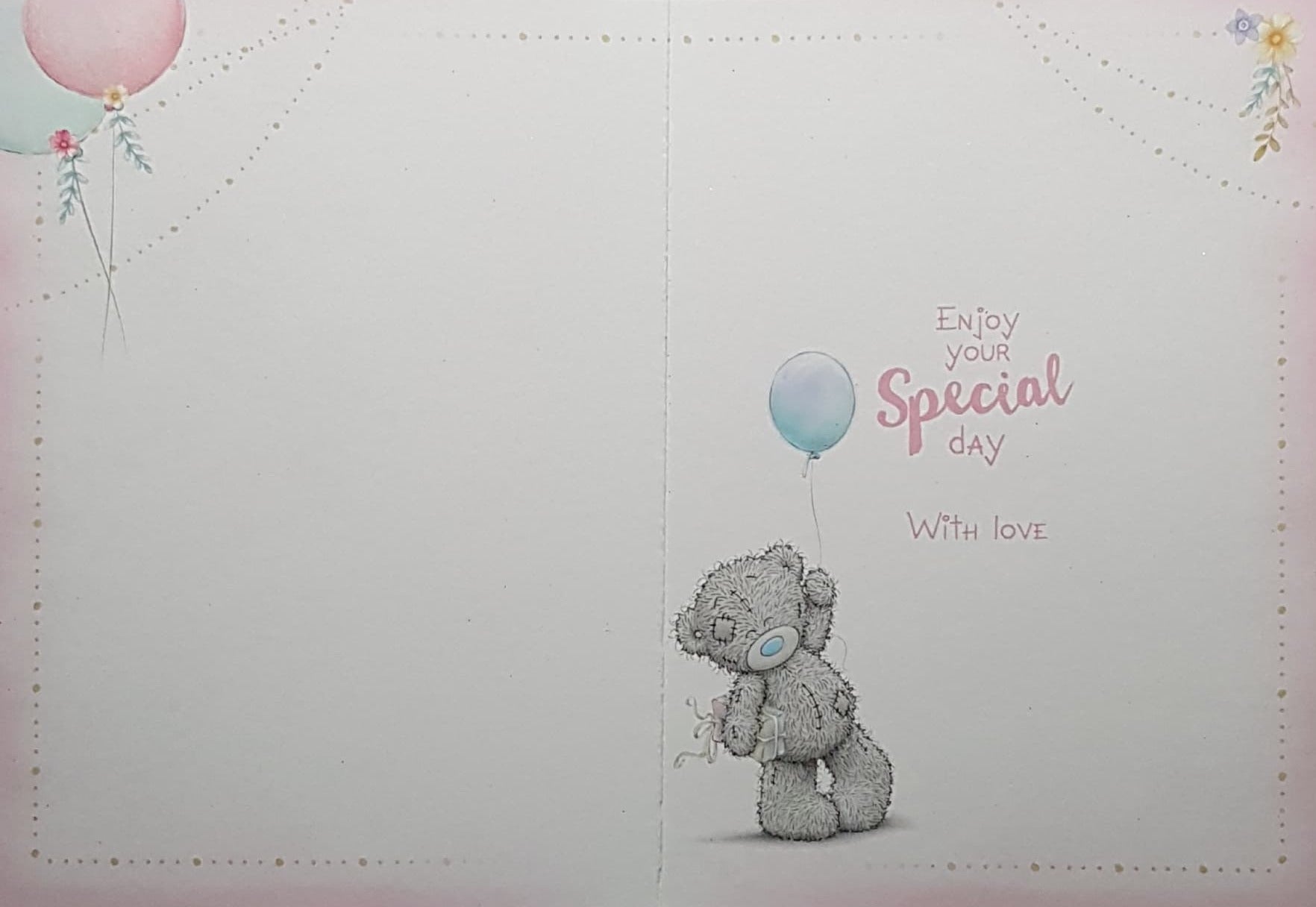 Age 30 Birthday Card - Cute Teddy Standing Beside A Purple Gift With A Pink Bow