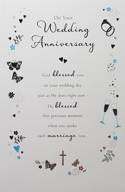 Anniversary Card - On Your Anniversary / Border Of Rings, Butterflies & Hearts