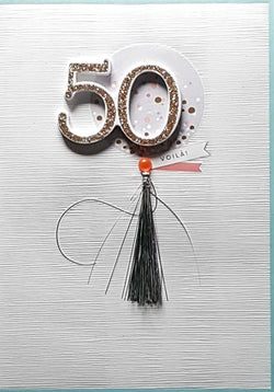 Age 50 Birthday Card - Gold '50' & Tassel