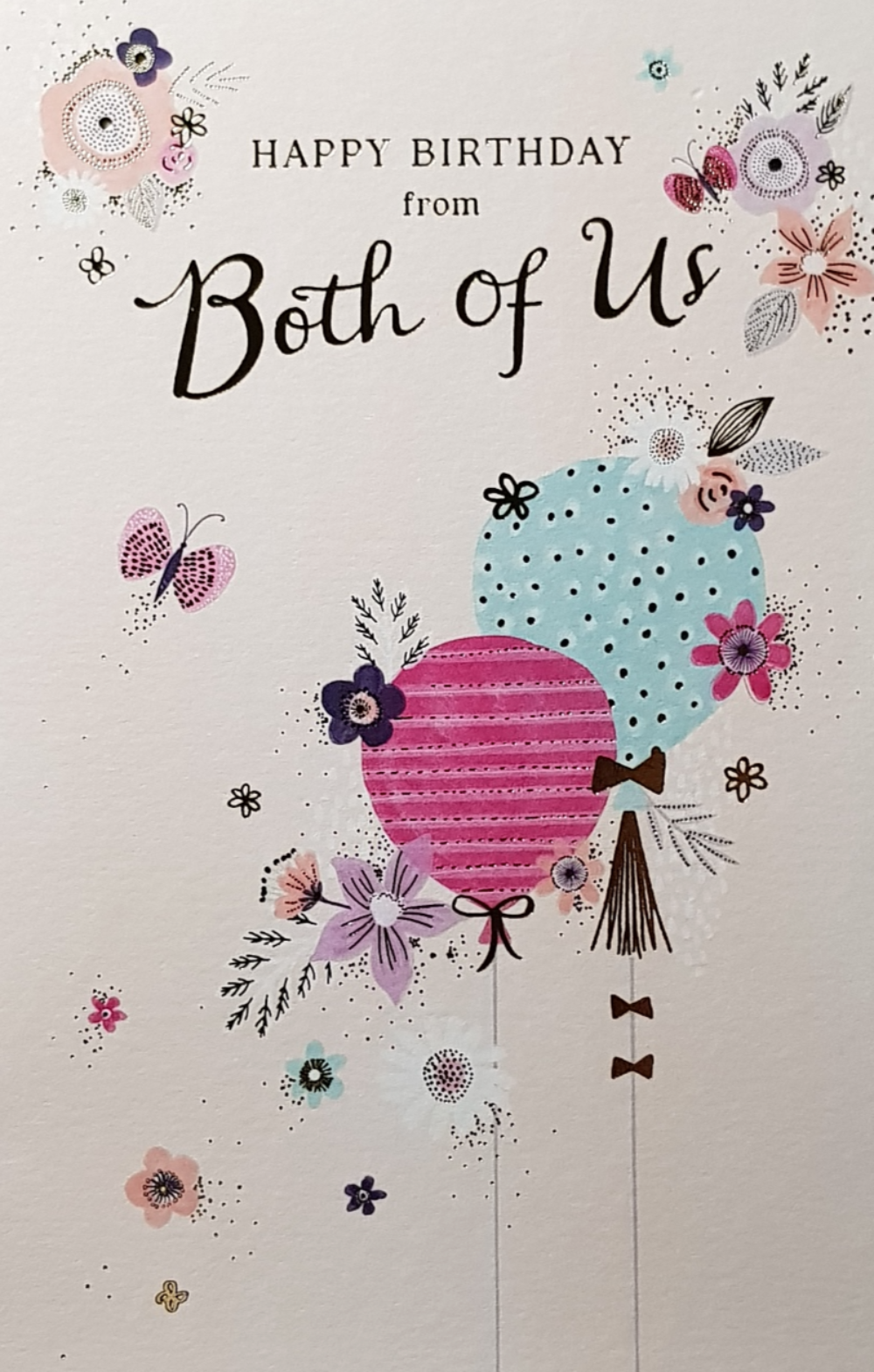 Birthday Card - General Female / Two Lovely Balloons With Gold Ribbon (Both Of)