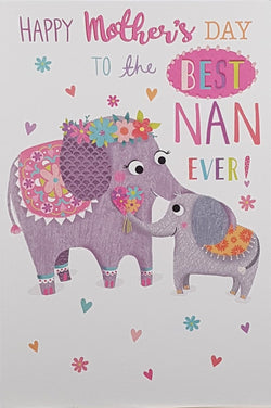 Nan Mothers Day Card - Two Lovely Elephants & A Floral Heart