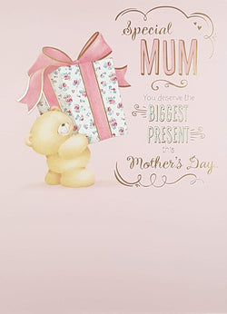 Mum Mothers Day Card - Big Gift Delivered By Yellow Teddy