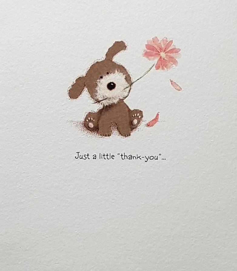 Thank You Card - A Cute Dog Holding A Pink Flower