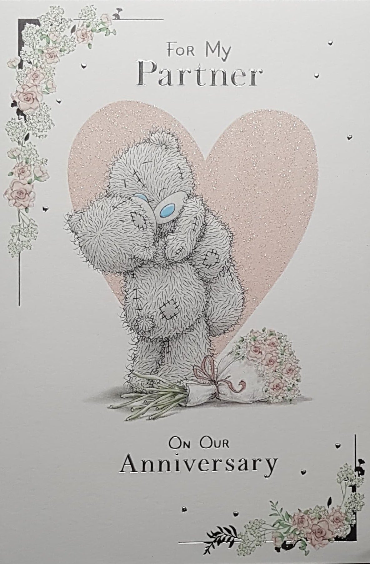 Anniversary Card - Partner / A Big Pink & A Shiny Heart On A White Front
