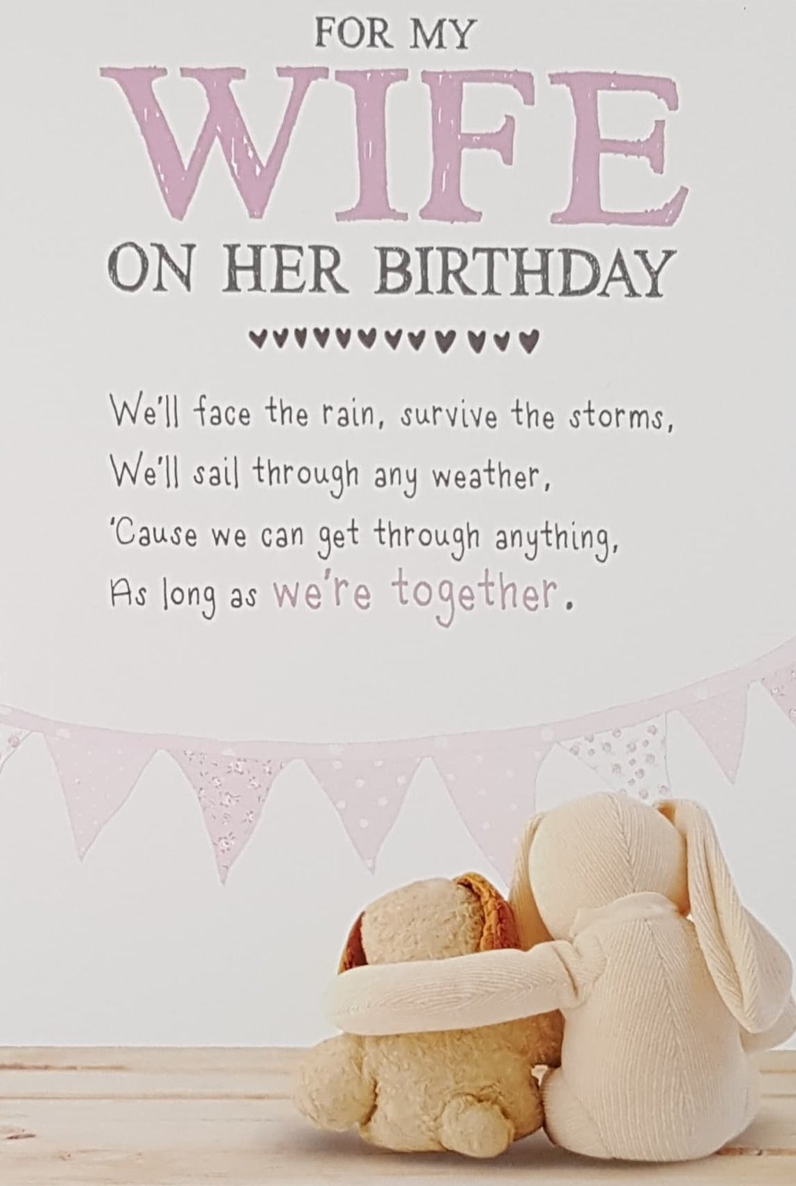 Birthday Card - Wife / 'As Long As We're Together' Bunnies Cuddling
