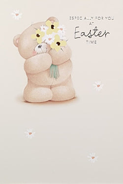 Easter Card - Especially For You / Teddy Bear Holding Flowers