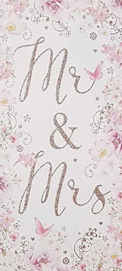Wedding Card - Mr. & Mrs. / Pink Butterflies & Flowers