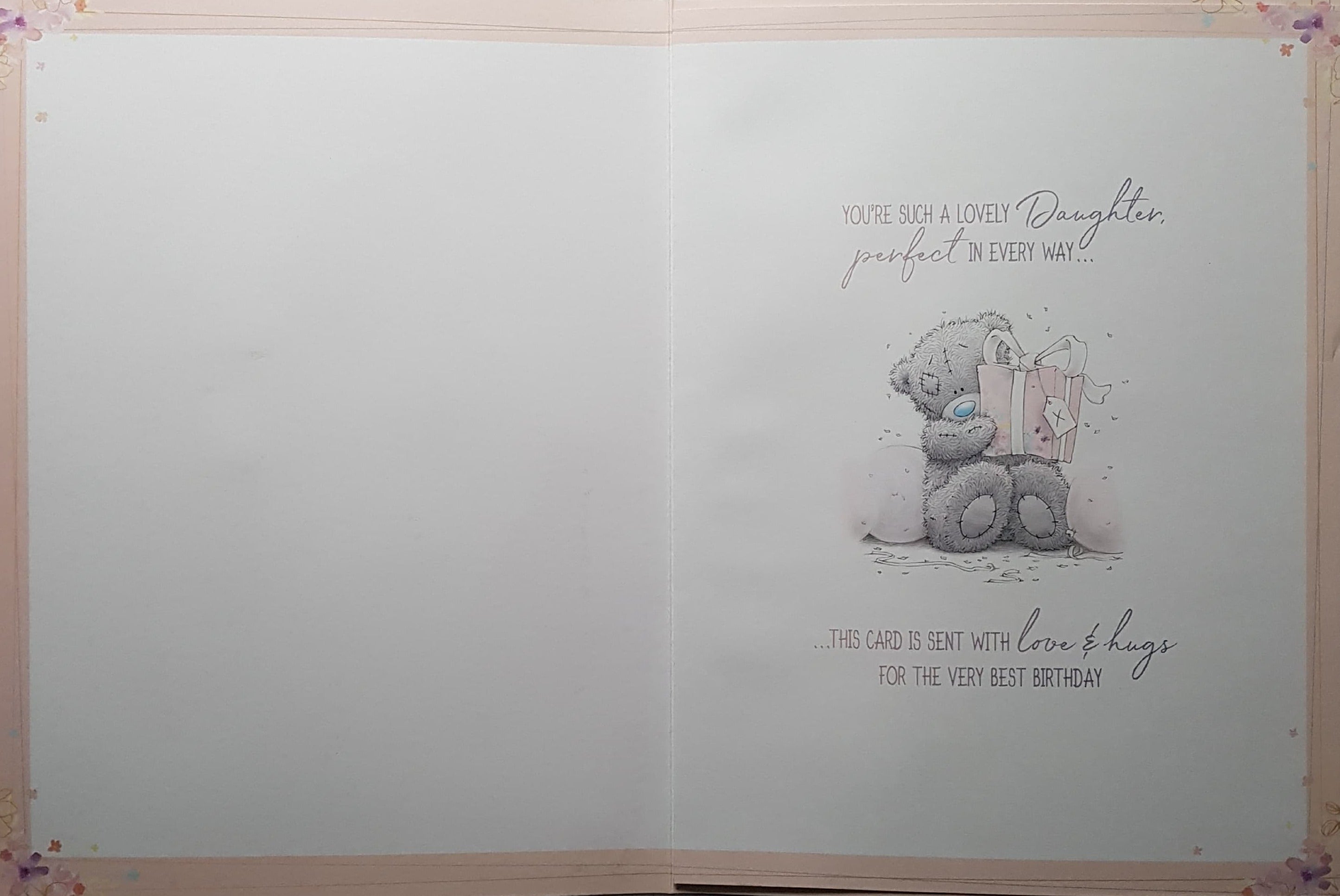 Birthday Card - Daughter / Pretty Floral Motive With Pink Pearls  (A Card In A Box)