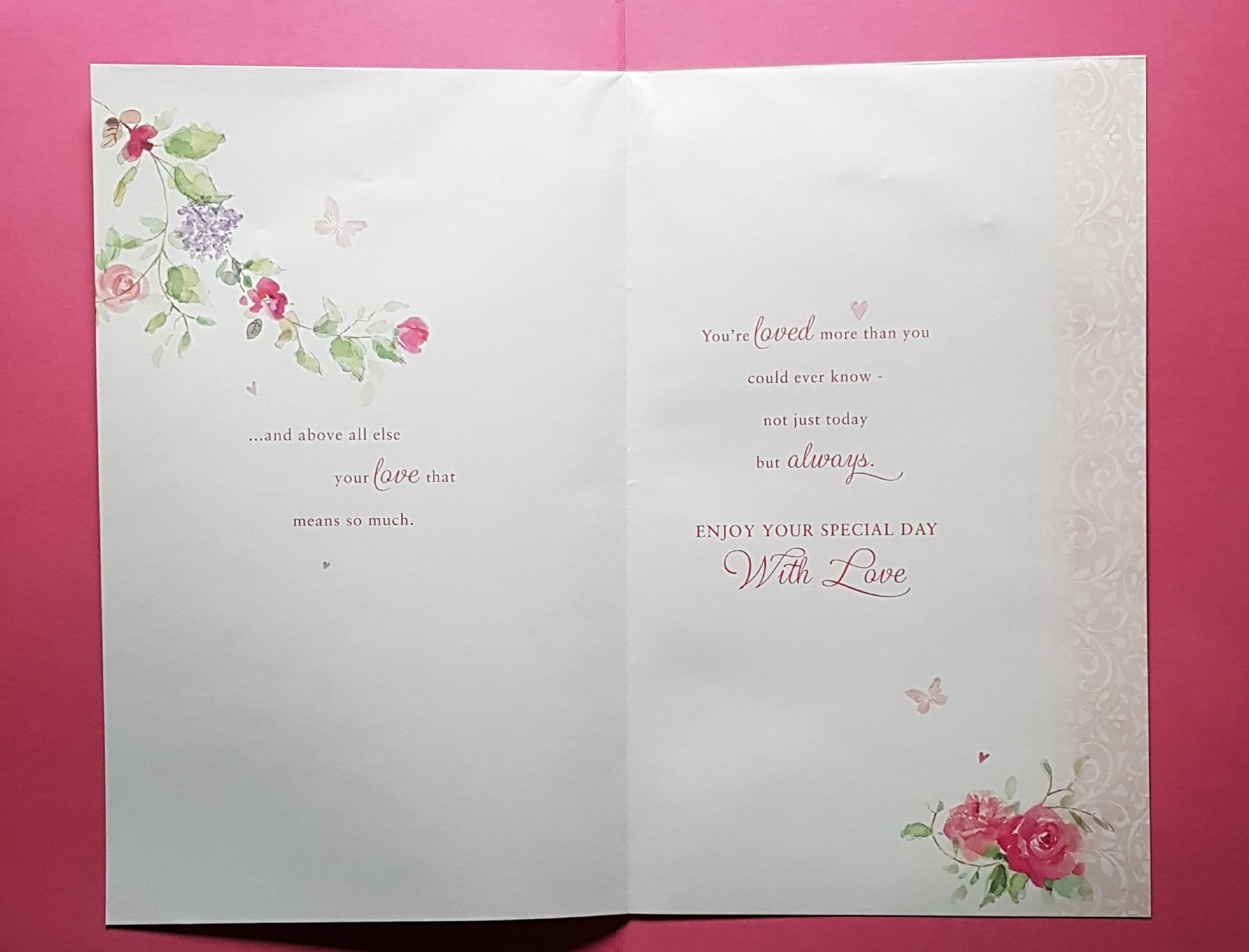 Birthday Card - Mum - 80th Birthday / A Pink Rose Branch & A Ribbon