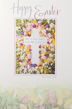 Easter Card - Religiuos / A White Cross In A Floral Square