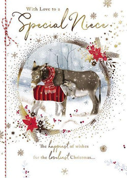 Niece Christmas Card - Winter Donkeys