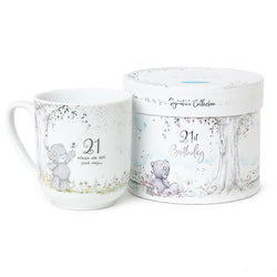 Birthday Gift - Mug / Age 21 - Teddy Holding Dandelion Up To The Sky