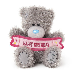 Birthday Gift - Soft Toy / Teddy Holding Pink HAPPY BIRTHDAY Banner