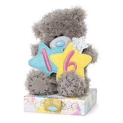 Birthday Gift - Soft Toy / Age 16 - Cute Teddy Holding Blue Star Numbered 1 And Yellow Star Numbered 6