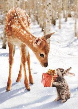 Blank Christmas Card - Deer And Rabbit XMAS