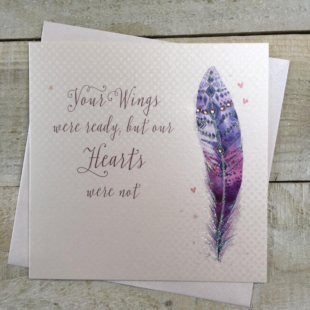 Sympathy Card - Purple Feather & Your Wings Were Ready