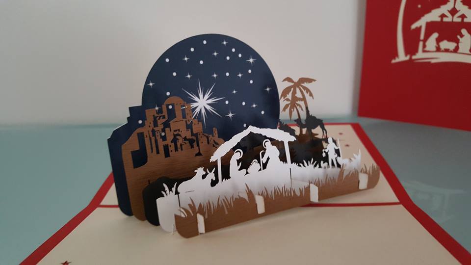 Christmas Pop Up Card - / Bethlehem Night Sky & Nativity Scene