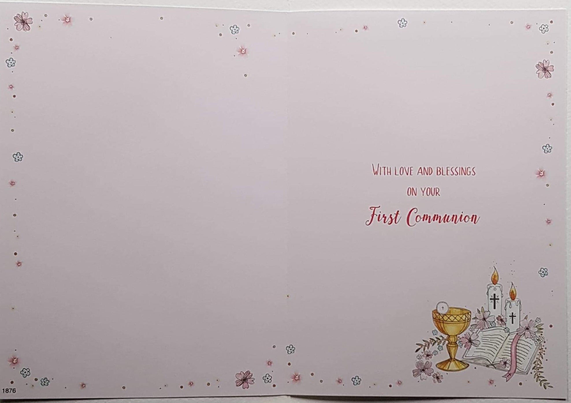 Communion Card - Girl - To A Special Girl & Chalice & Candles on Pink Background