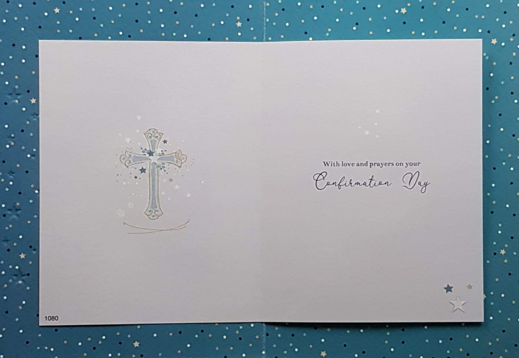 Confirmation Card - Gender Neutral - On Your Confirmation & Gold & Blue Cross on White Background