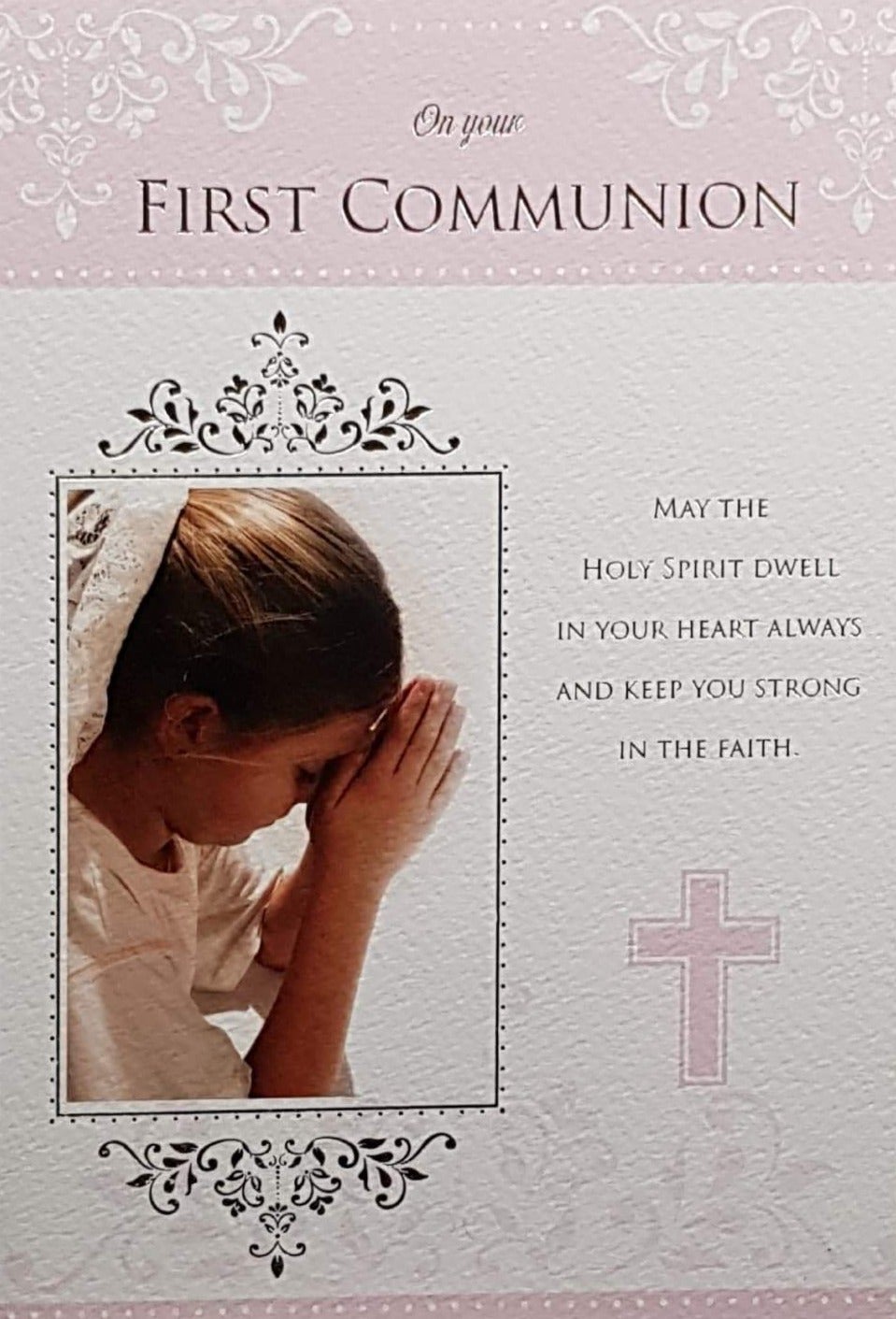 Communion Card - Girl - On Your First Communion & Girl Praying in Communion Dress