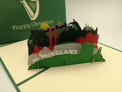 Christmas Pop Up Card - Happy Christmas /  Reindeer Flying Over Ireland