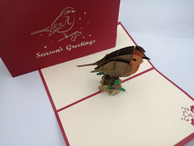 Christmas Pop Up Card - Season's Greetings / Cute Robin on Holly