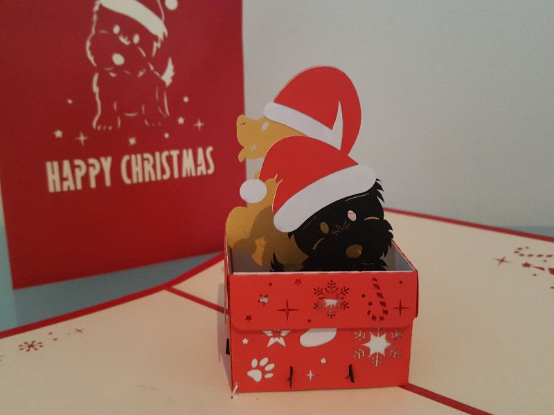 Christmas Pop Up Card - Happy Christmas / Cute Dogs