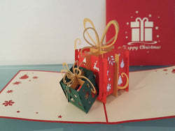 Christmas Pop Up Card - Happy Christmas / Green & Red Gift Boxes