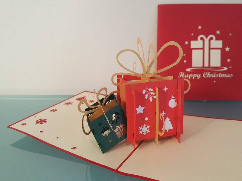 Christmas Pop Up Card - Happy Christmas / Green & Red Gift Boxes