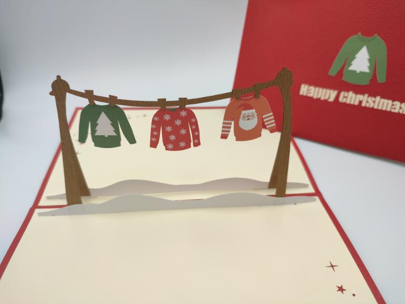 Christmas Pop Up Card - Happy Christmas / Jumpers on Clothesline