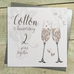 Anniversary Card - Cotton / Two Floral Champagne Glasses With Diamonds