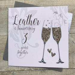 Anniversary Card - Leather / Two Floral Hearts & 3 Years Together