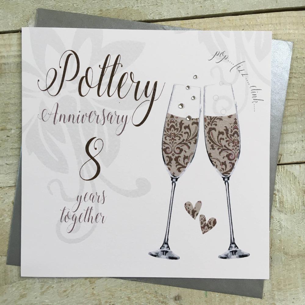 Anniversary Card - Pottery / Two Lovely Hearts & 8 Years Together
