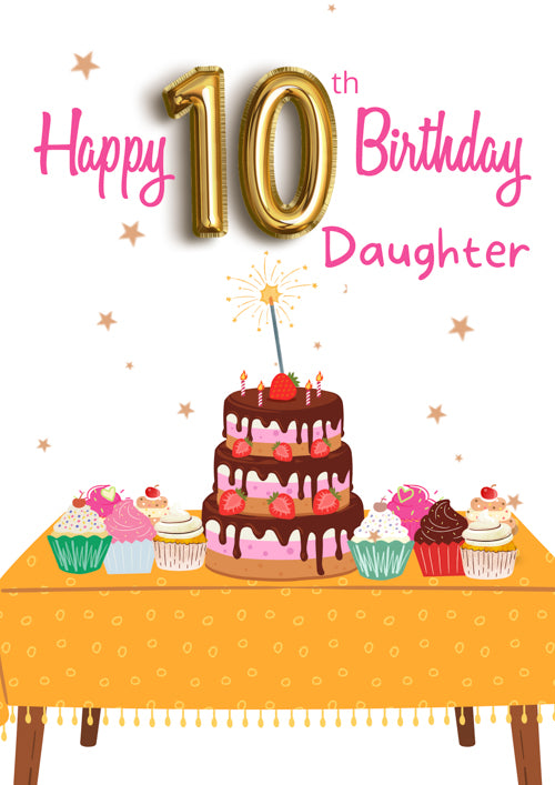 10th Daughter Birthday Card Personalisation - Cake & Muffins On The Table