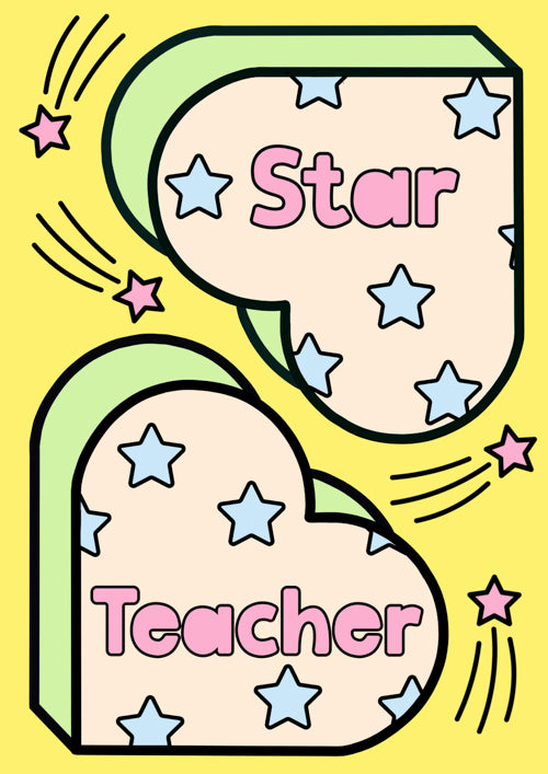 Teacher Card Personalisation - Yellow And Heart & Star