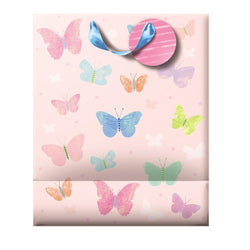 Gift Wrap - Gift Bag / Large - Butterflies & Pink Backgraund