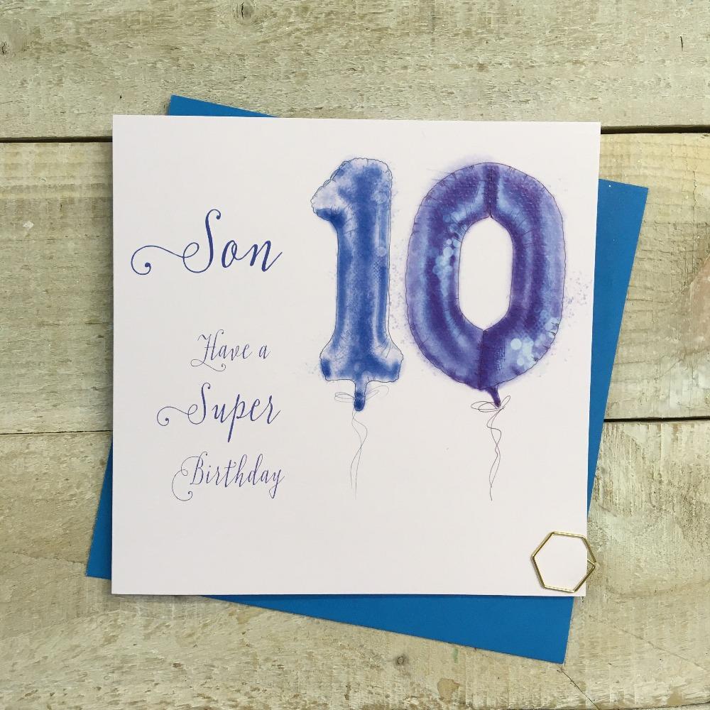 Birthday Card - Age 10 / Son / Blue '10' Balloon